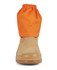 A tan work boot with a bright orange boot cover, featuring an elasticised top. Includes a logo on the cover.