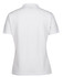 A white ladies' polo shirt with a classic design and a logo on the back. Short sleeves and a standard collar.