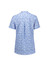 A blue and white tunic featuring a stardust print, with short sleeves and a back pleat. It has a logo.