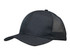 A black breathable poly twill cap featuring honeycomb mesh panels. The cap has a curved brim and includes a logo.