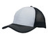A breathable poly twill cap featuring honeycomb mesh, in light grey and black colours, with a logo on the front.