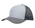 A breathable grey and black poly twill cap with honeycomb mesh side panels and a curved peak, featuring a logo.