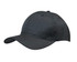A black breathable poly twill cap featuring circle perforations and a curved brim. It has a logo on the front.