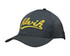 A black sports cap featuring tear drop perforations and a yellow embroidered logo on the front.