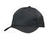 A black sports cap with tear drop perforations and a logo on the front.