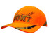 A bright orange cap featuring camo inserts and a raised logo, ideal for outdoor activities.