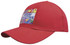 A red brushed heavy cotton cap with a rotated crown and a logo on the front.