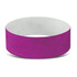 A purple Tyvek event wristband with a plain design and a logo visible on its surface.