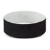 A black Tyvek event wristband featuring a solid design and a logo. Suitable for exhibitions and events.