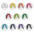 A collection of large ribbon handles in various colours, including white, yellow, orange, pink, green, blue, and black.