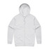A grey zip-up hoodie with a front pocket and a hood. It features a small logo on the label.