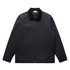 A black canvas cord collar jacket with a front zip and two side pockets, featuring a branding logo.