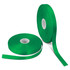 A roll of green personalised ribbon, 15mm wide, with another roll partially unwound next to it.