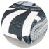 A grey and white sports towel, folded with a textured surface and featuring a logo.
