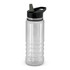 A drink bottle featuring a clear body with black accents and a green spout, designed for convenience and hydration.