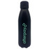 A drink bottle in matte black with a light green logo, featuring a screw-top lid.