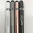 Four metal pens in silver, rose gold, grey, and black, featuring a logo on each pen.