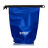 A blue 5L dry bag with a black strap and a logo on the front.