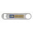 A drink bottle opener in silver, featuring a logo or branding on the handle.