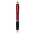 A red stylus pen with a black grip and a silver tip, featuring a logo.