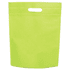 A bright green non-woven gift bag with a top handle and a smooth surface. It features a logo in the design.