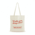 A Calico Tote Bag in cream with red text and a logo. Features sturdy handles for easy carrying.
