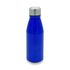 A drink bottle in bright blue aluminium with a stainless steel screw cap. It features a logo on the front.