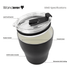 A drink bottle featuring a black exterior, clear lid, and ceramic inner, with a logo on the side.