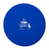 A blue silicon frisbee featuring a logo and promotional text in the centre.