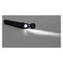 A black stylus pen with a retractable flashlight feature, casting a beam of light onto a surface.