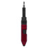 A red and black stylus pen with a retractable tip and a textured grip. It features a logo on its body.