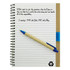 A recycled paper notebook with a brown cover, blue elastic band, and a pen resting on its pages.