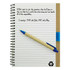 A recycled paper notebook with a brown cover, spiral binding, and a blue pen resting on it.