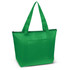 A green cooler bag with two shoulder straps and a zip closure, featuring a front pocket and no visible branding.