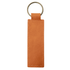An orange recycled leather keyring with a metal ring, featuring a simple rectangular design and stitched detailing.