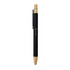 Abele Bamboo Click Pen featuring a black barrel and bamboo accents, with a logo on the side.