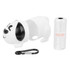 A white dog-shaped waste bag dispenser with a carabiner and a roll of waste bags. A white dog-shaped waste bag dispenser with a carabiner and a roll of waste bags.