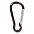 A black carabiner clip with a silver clasp, suitable for attaching items securely. A black carabiner clip with a silver clasp, suitable for attaching items securely.
