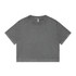 A grey stone wash heavy crop tee with a round neckline and short sleeves, featuring a logo.
