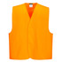 An orange hi-vis vest with a sleeveless design, featuring a simple cut and a label inside.