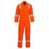 An orange FR antistatic coverall with reflective strips, designed for safety wear uniforms, featuring a logo.