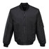A black jacket with a zip front and a side pocket, featuring a classic bomber style design.