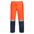 Hi-Vis pants in bright orange with reflective stripes and navy panels, featuring an elasticised waistband.
