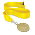 A podium medal with a 50mm gold-colored circular medallion attached to a bright yellow ribbon.