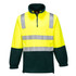 A polar fleece jumper in high visibility yellow and dark green, featuring reflective stripes and a half-zip design.