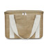 A brown cooler bag with white handles and a front pocket, featuring a zip closure. It has a simple, natural design.