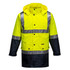 A Hi-Vis 2-Tone Jacket featuring bright yellow and navy colours with reflective strips and a hood.