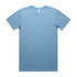 A light blue basic t-shirt with short sleeves, featuring a neck tag and a logo.