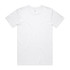A plain white t-shirt with a round neckline and short sleeves, featuring a logo in the neckline.