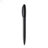 A black plastic pen with a sleek design and a click mechanism, featuring a simple logo.